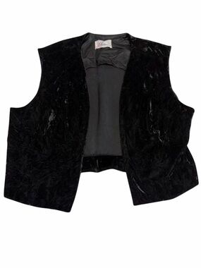 Vintage 90’s Black Velvet Open Front Vest Women’s Small Vamp Whimsigoth Goth